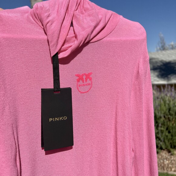 Pinko Top NWT Pink Logo Long Sleeve Turtleneck Modal Size X-Small fits Small - Picture 7 of 7